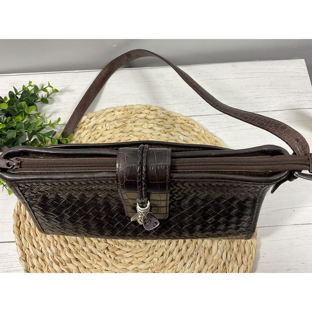 Brighton Leather Shoulder Bag Purse Woven Brown - Picture 2 of 12